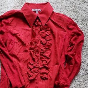 Jana KOS Long Sleeve Red Blouse with ruffles